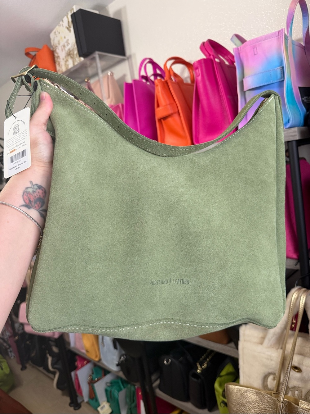 Portland leather goods Laurel suede large aspen shoulder bag